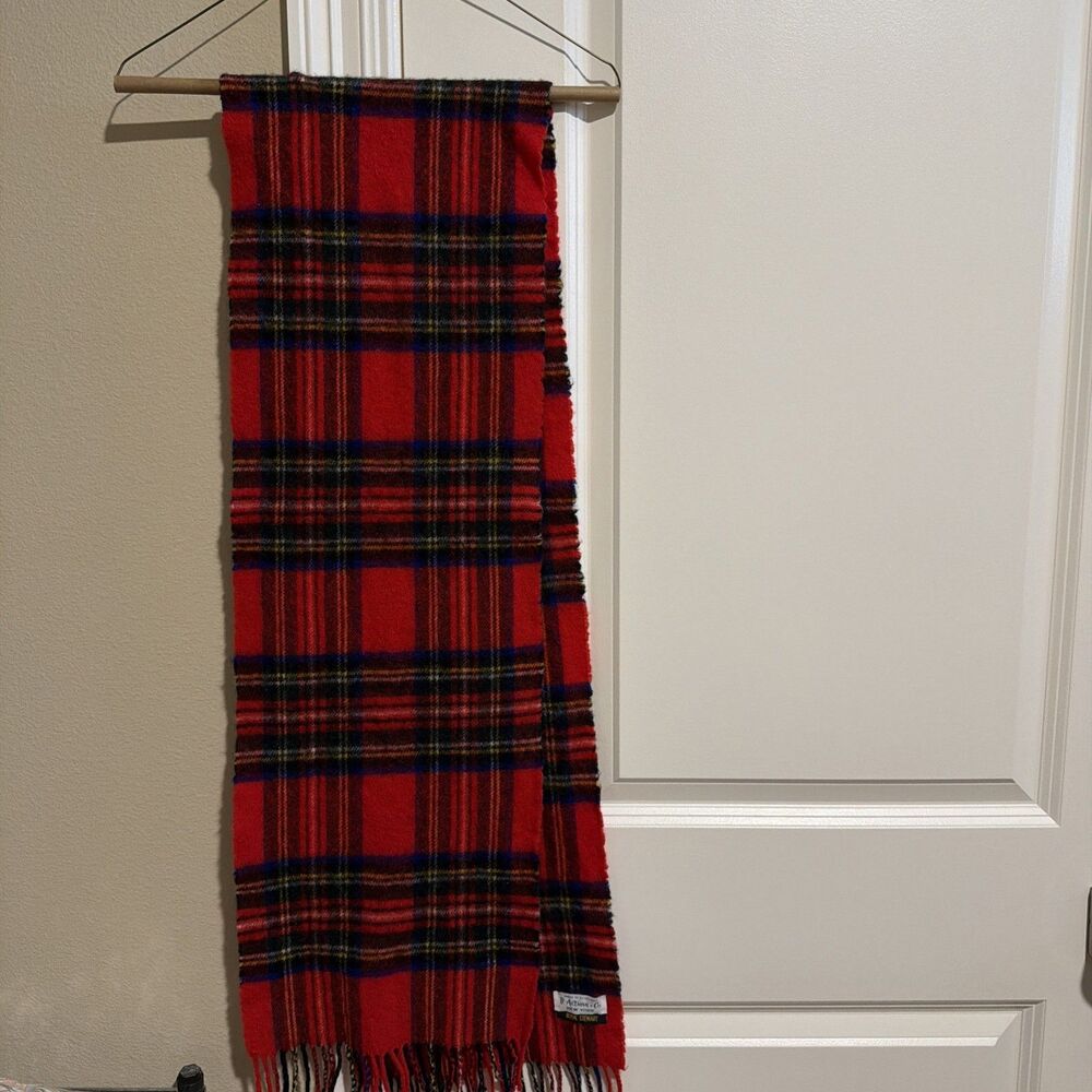 Vintage B Altman Royal Stewart Tartan Plaid Scarf Made Scotland 72” Fringe